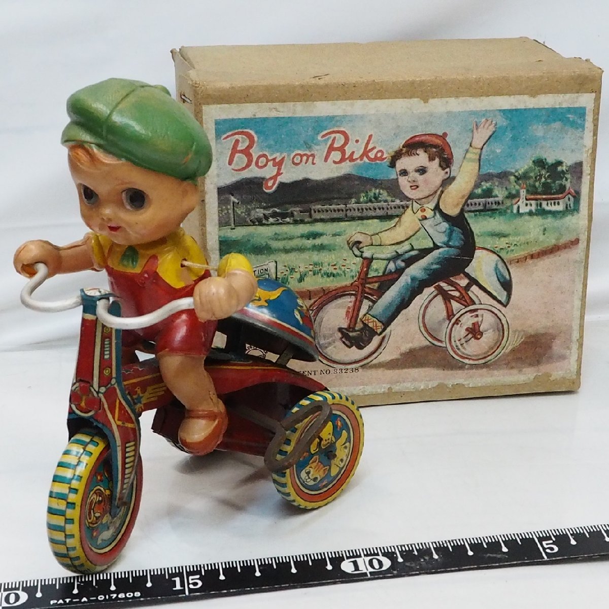  cell Lloyd doll tin plate tricycle middle size [Boy on BIikezen my bike ] made in Japan tin toy car#SUZUKI Suzuki [ box attaching ] including carriage 