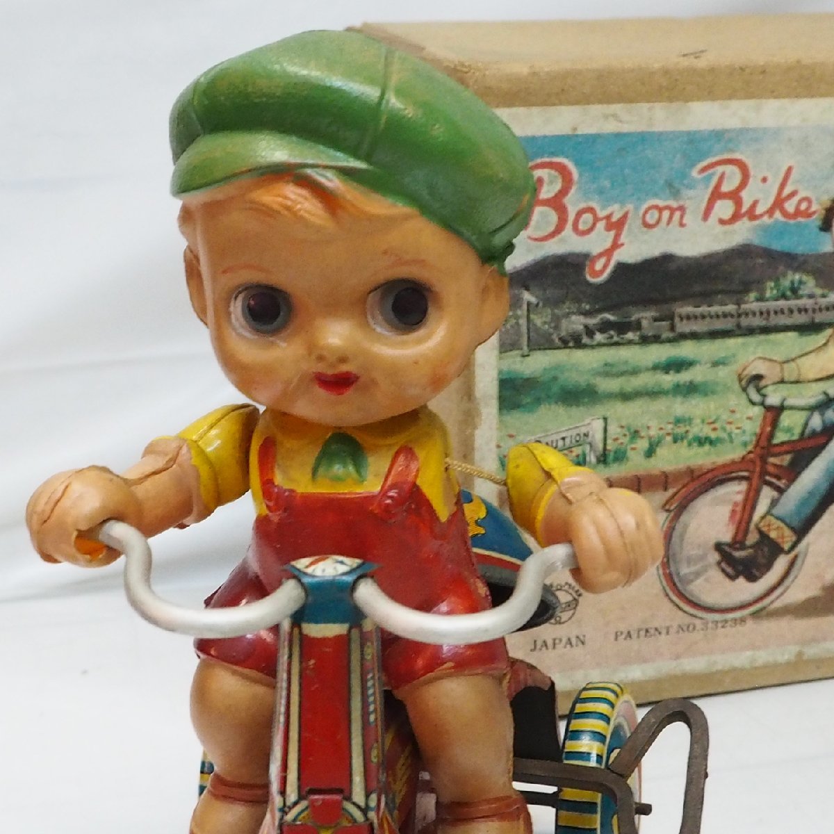  cell Lloyd doll tin plate tricycle middle size [Boy on BIikezen my bike ] made in Japan tin toy car#SUZUKI Suzuki [ box attaching ] including carriage 
