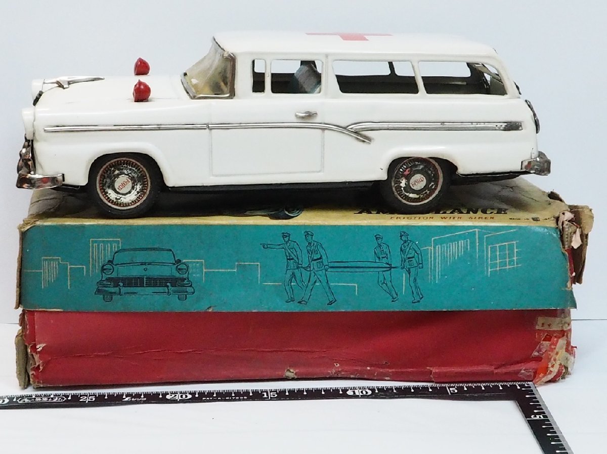 萬代屋 赤箱 355【FORD RED CROSS AMBULANCEフォード 赤十字車 救急車】ブリキ tin toy car自動車ミニカー■BC BANDAIバンダイ【箱付】0153の画像5