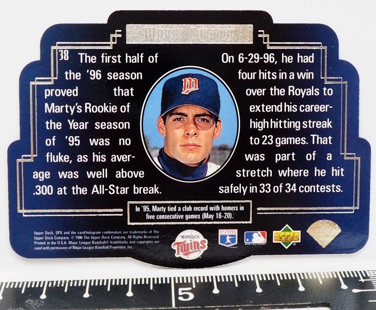Upper Deck SPX #38【Marty Cordova(TWINS)】1996年DIE CUT 3DレンチキュラーMLBメジャーリーグ野球カードBaseball CARD【送料込】の画像3
