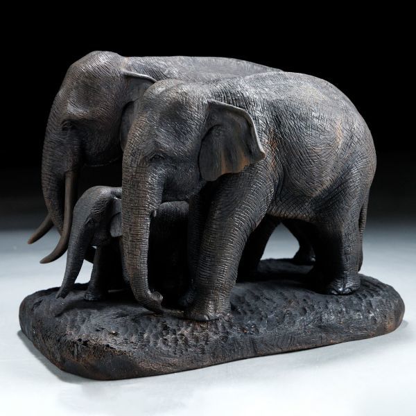 超歓迎新作】 ヤフオク! - 象の置物 木彫り 細密細工 極上品 親子象