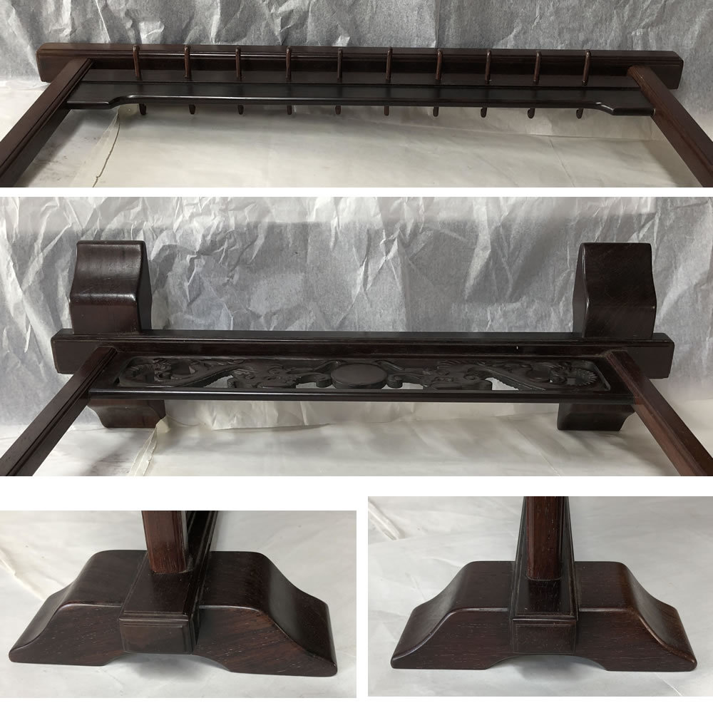 ○e2237 唐木 筆掛 巾42cm 高さ55cm 龍 透し 筆架 筆吊 書道具 茶道具