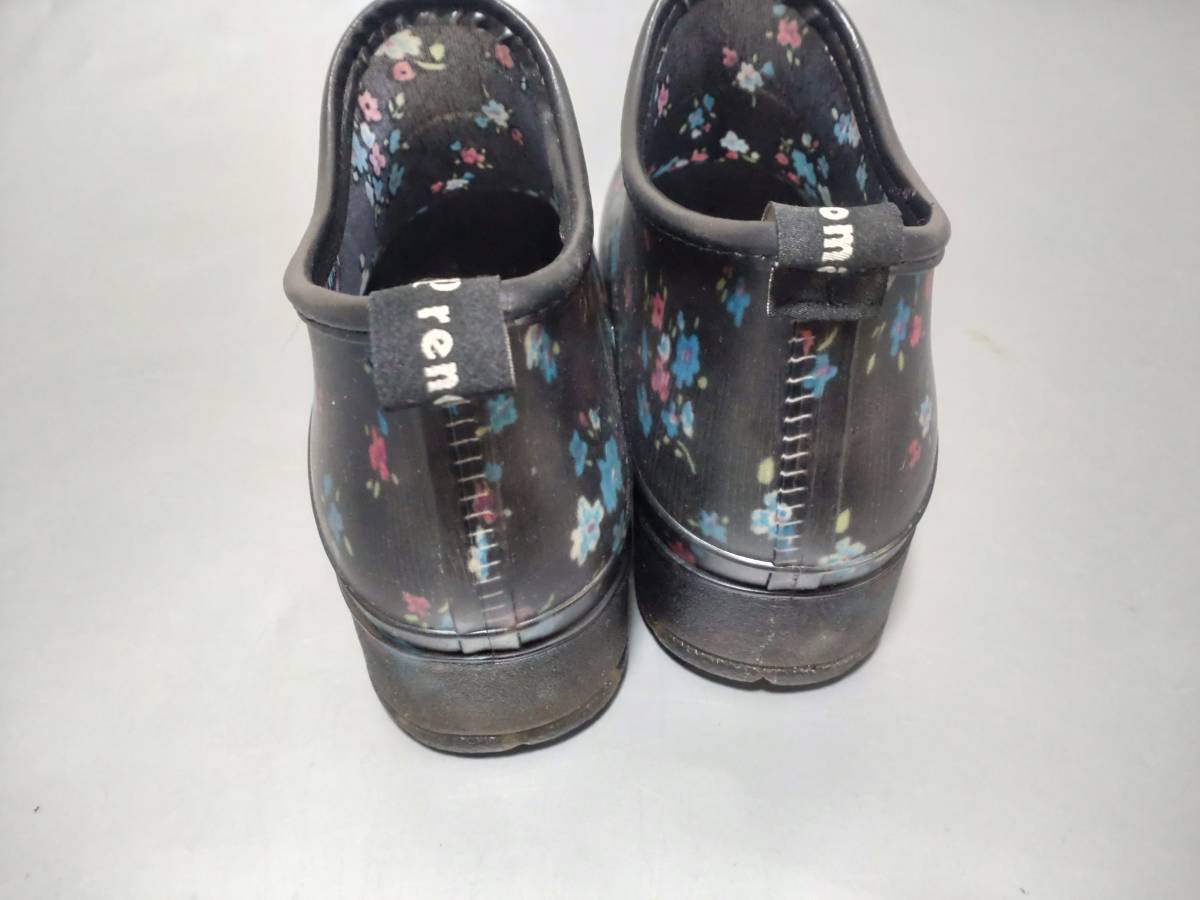 c8100* Renoma U.P renoma rain shoes / rain boots L size black floral print * gardening / snow shovel 