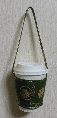 0 coffee sleeve 0 house . pattern moss green 0 hand made cup holder S-M