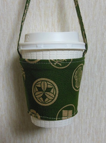 0 coffee sleeve 0 house . pattern moss green 0 hand made cup holder S-M