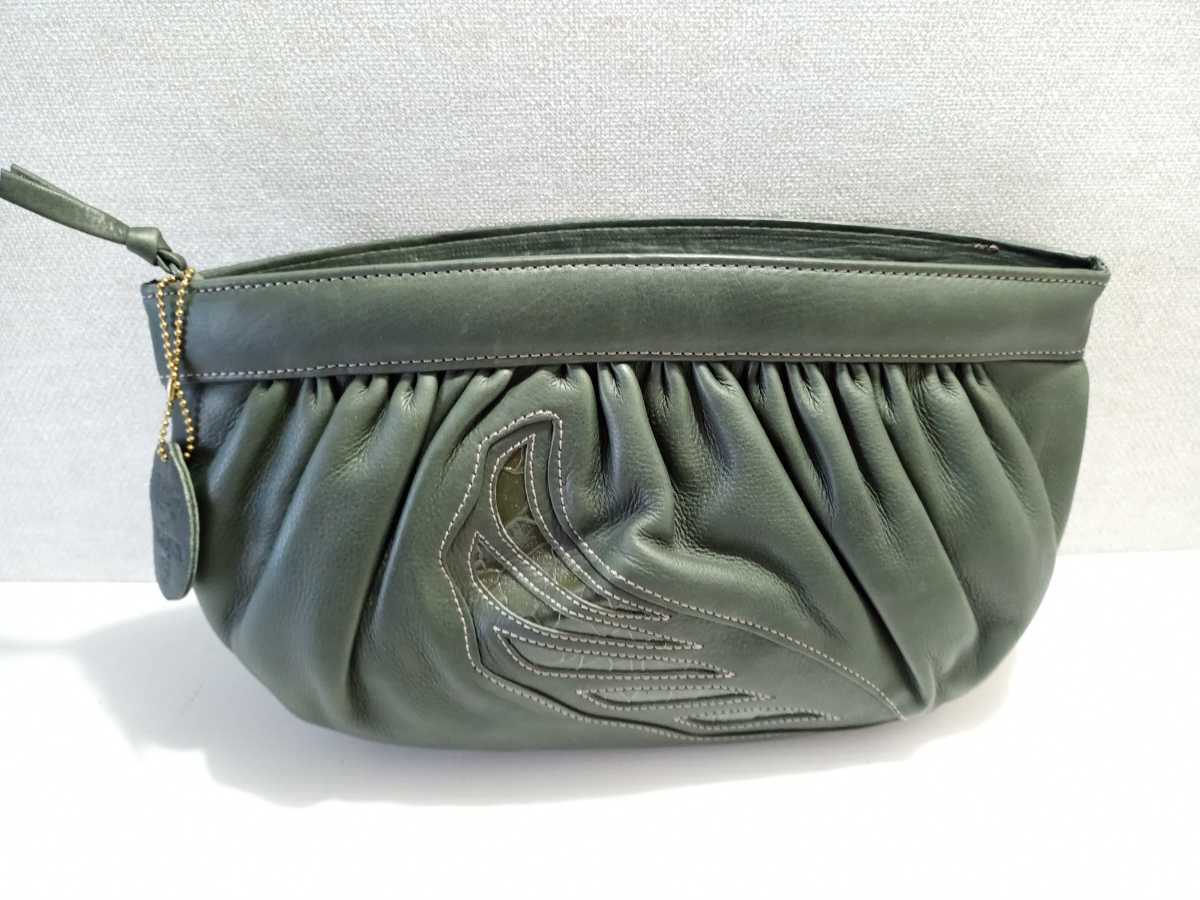  car fs gold original leather clutch back made in Japan dark green 