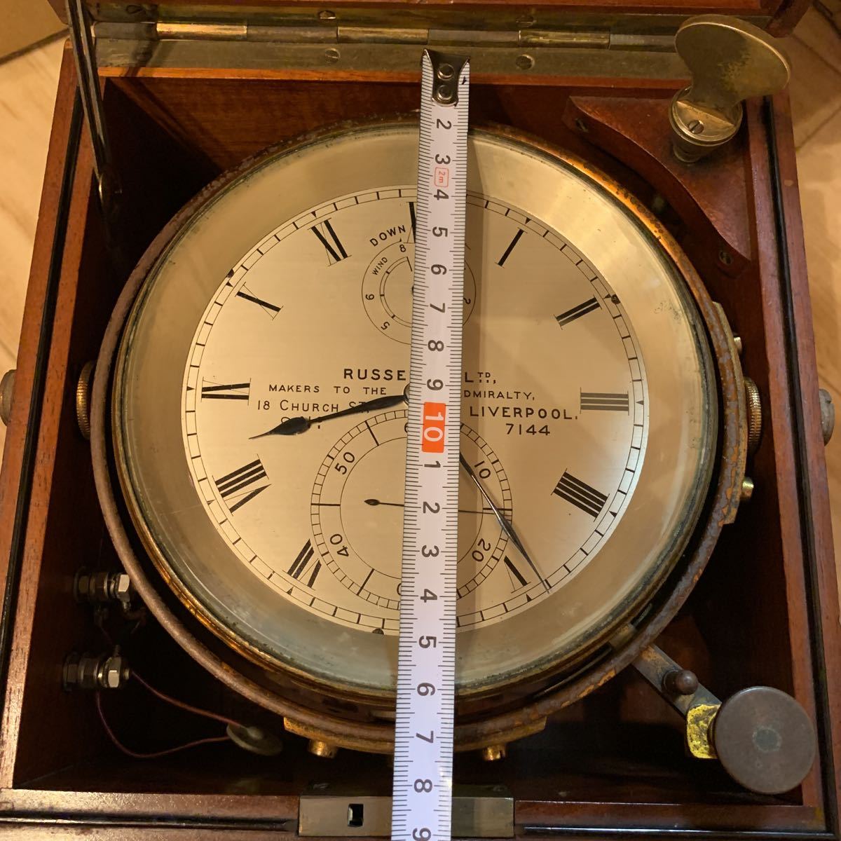希少 マリンクロノメーター イギリス 英国製  RUSSELL SLIVERPOOL 船舶コレクター 時計 アンティーク ラッセル社 ヴィンテージ 船時計の画像2