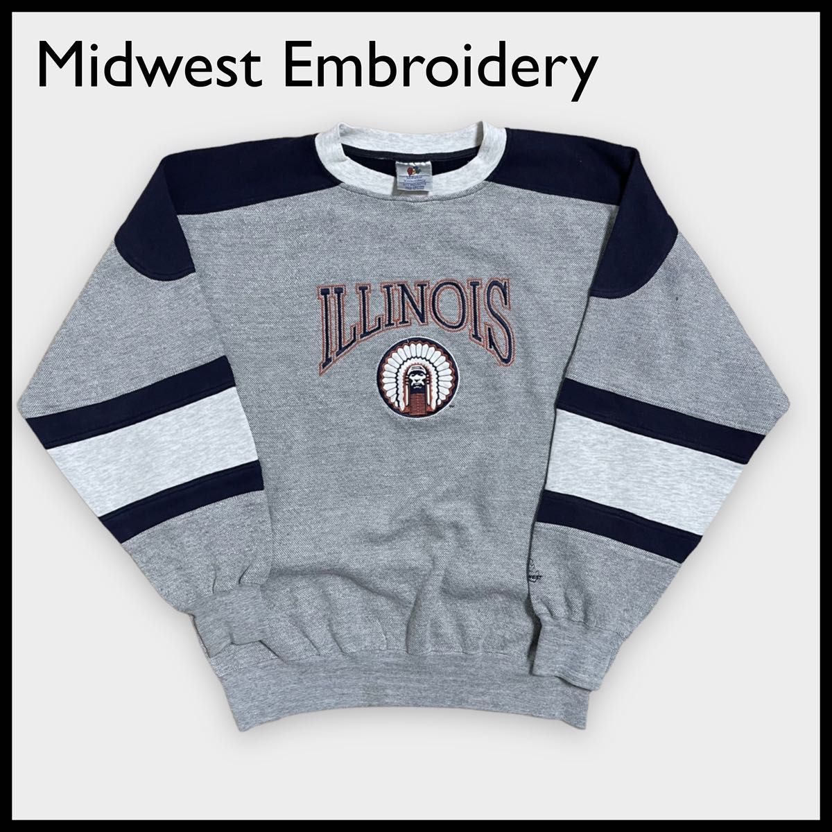 【Midwest Embroidery】カレッジ イリノイ大学 ILLINOIS 刺繍 インディアン スウェット トレーナー 古着
