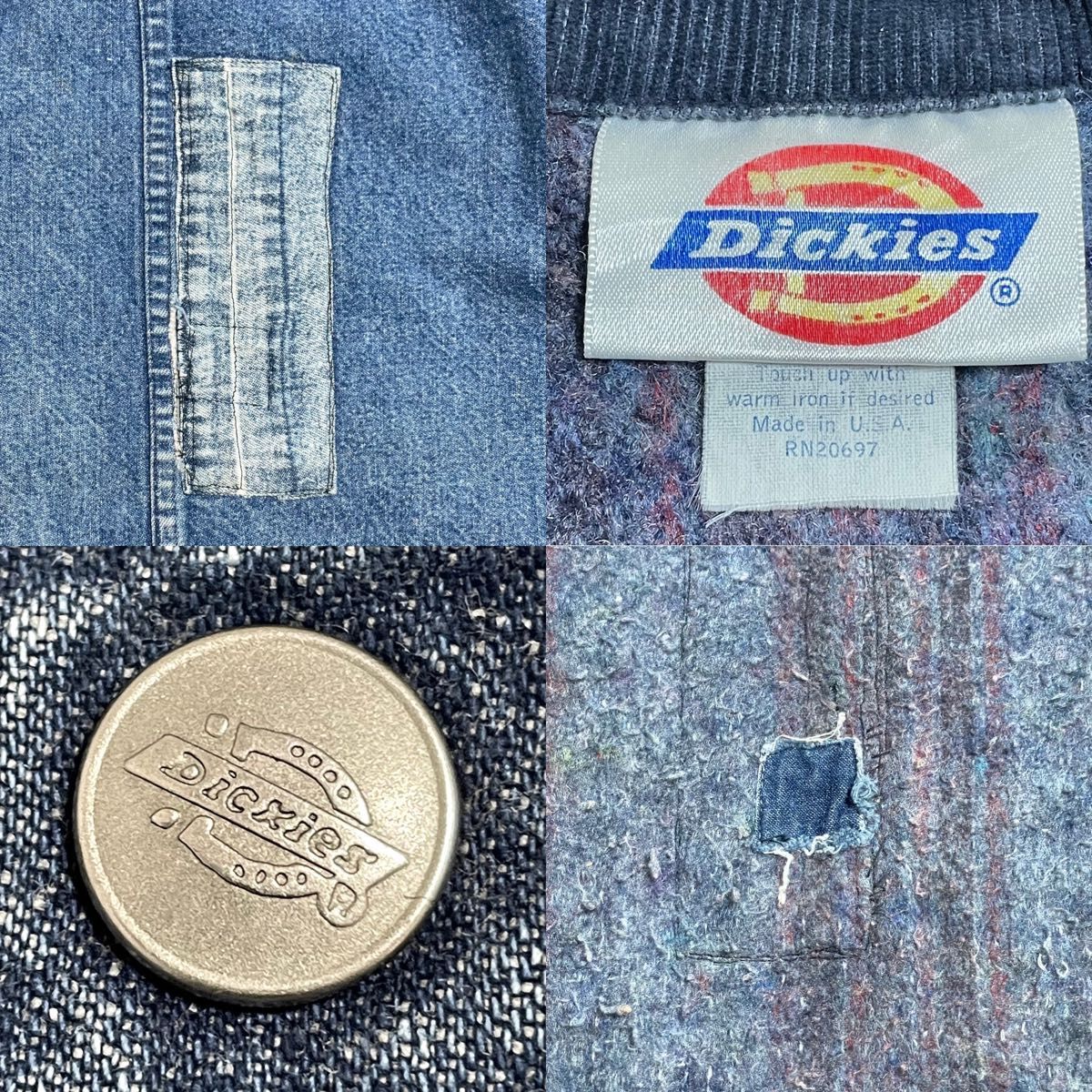 【Dickies】70s 80s USA製 白タグ カバーオール デニムジャケット L リペア有 コーデュロイ ディッキーズ 古着