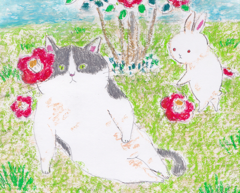 クレヨン 絵画 猫 A4 原画