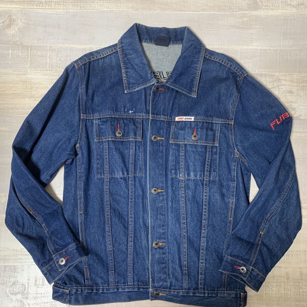 【バック刺繍】90s FUBU JEANS ロング丈 デニム ジャケット フブ ジーンズ インディゴ サイズL メンズ ヴィンテージ