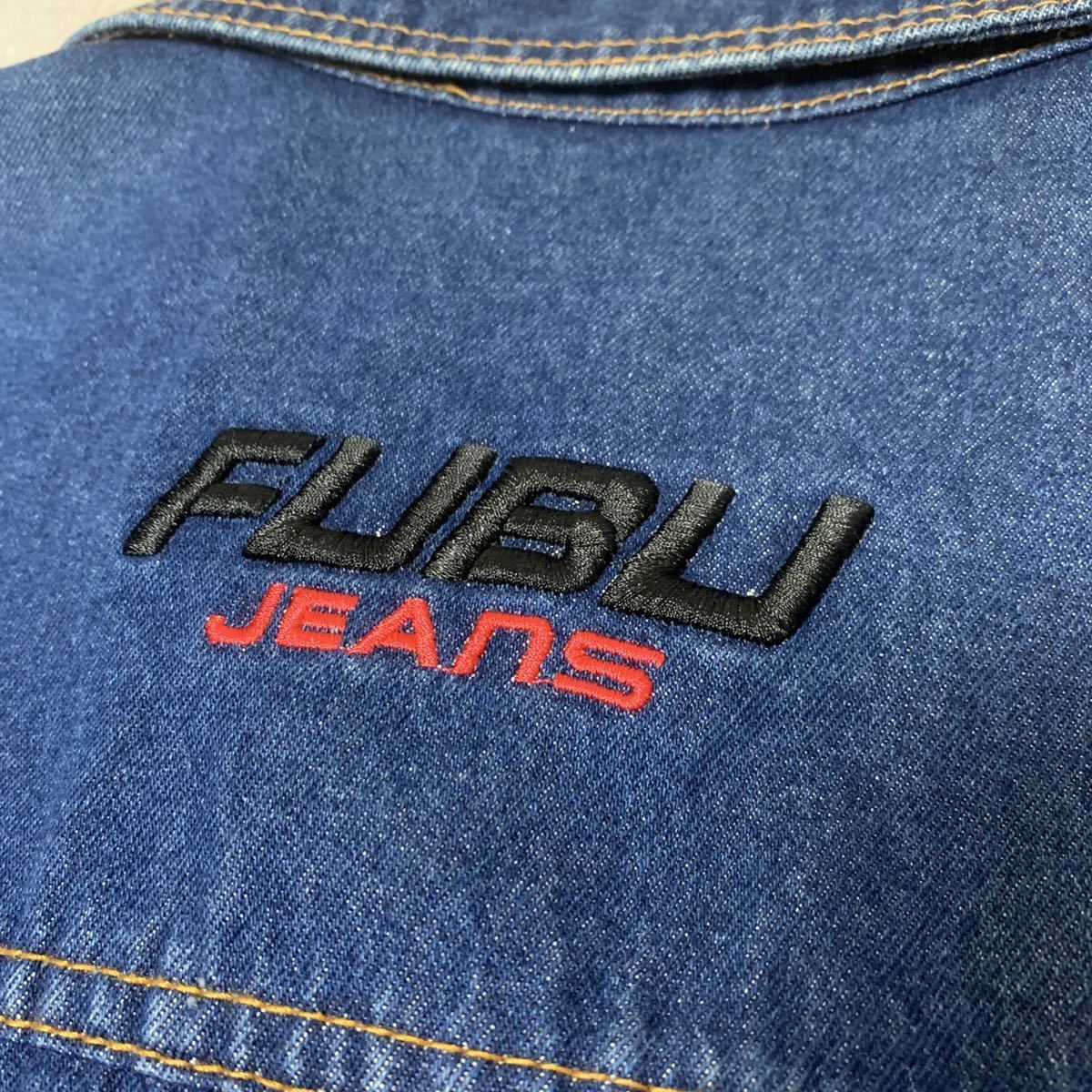 バック刺繍】90s FUBU JEANS ロング丈 デニム ジャケット フブ