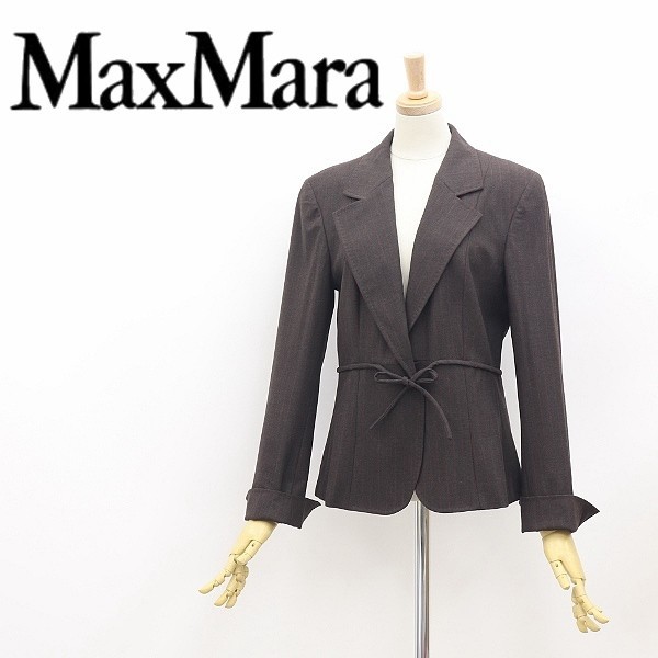 白タグ◆Max Mara マックスマーラ ストライプ柄 フロントリボン ジャケット ダークブラウン 42_画像1