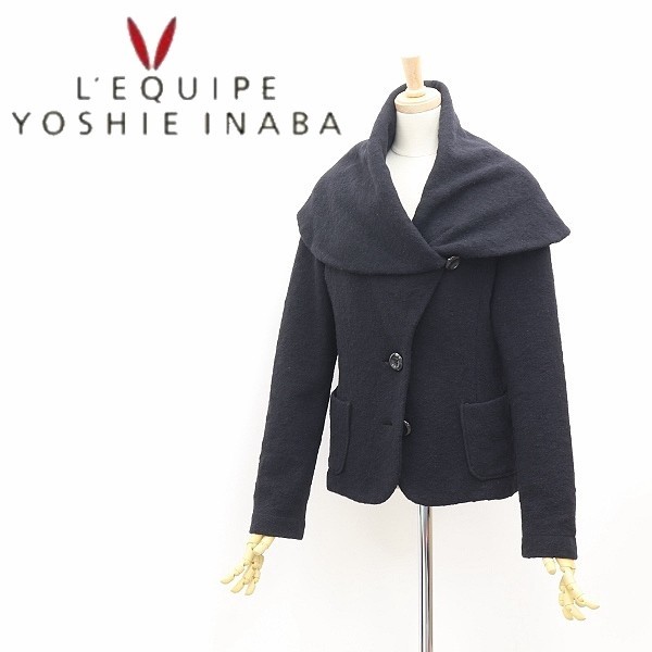 *L\'EQUIPE YOSHIE INABArekip Yoshie Inaba шерсть большой цвет дизайн котороткое пальто чёрный черный 9