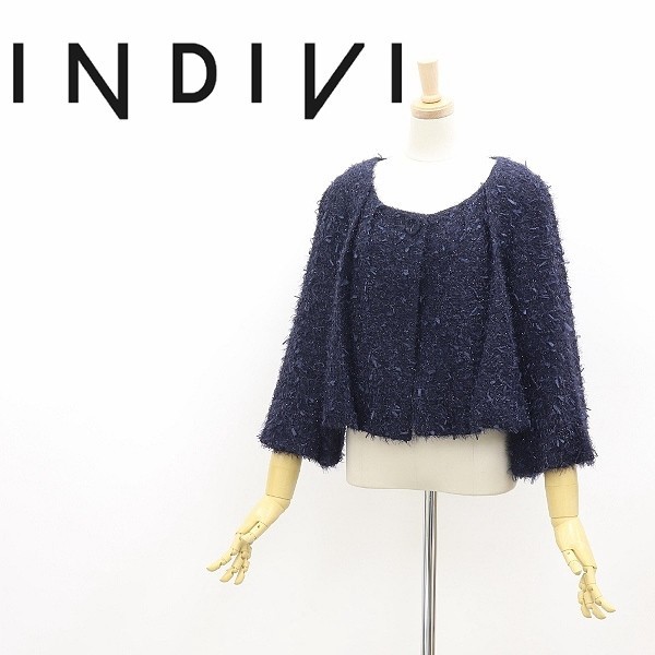  new goods *INDIVI Indivi lame . 7 minute sleeve tuck no color jacket navy blue navy 38