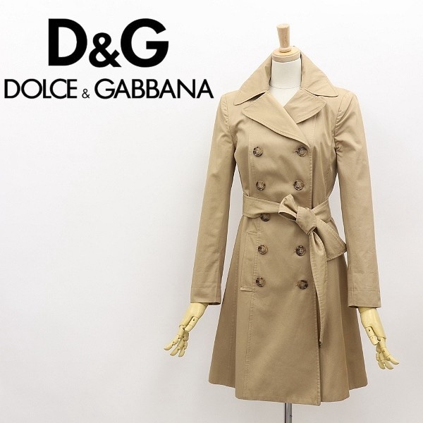 国内正規品◆D&G ドルチェ＆ガッバーナ リボンベルト付 コットン ダブル スプリング コート ベージュ 36_画像1