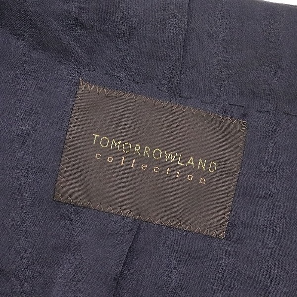 ◆TOMORROWLAND collection トゥモローランド コレクション リネン混 ストライプ柄 ノーカラー ジャケット ネイビー 38_画像5