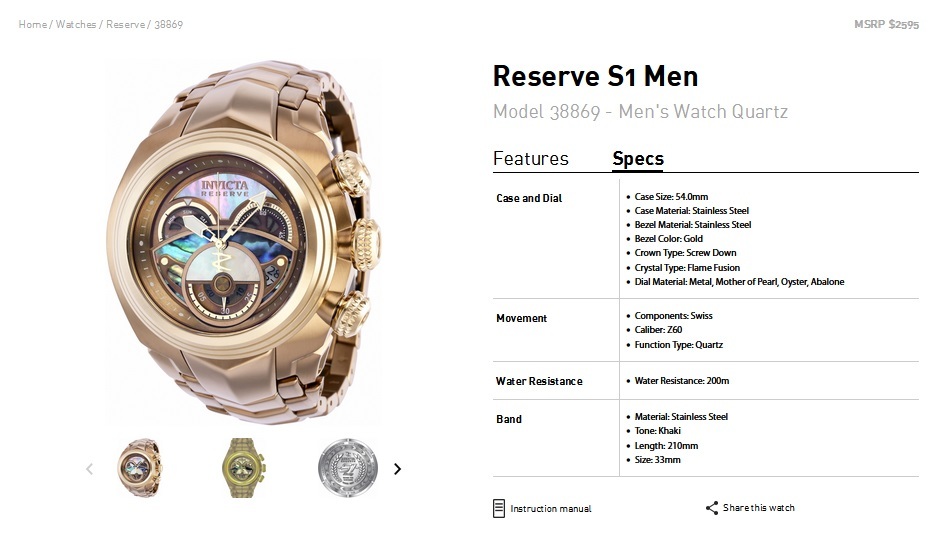 INVICTA インビクタ『Reserve S1 38869』☆電池式☆スイス製Mvt