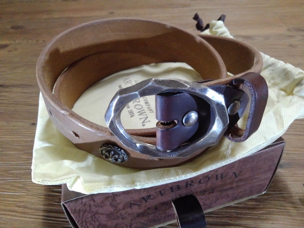 GARNIシルバーバックル ART BROWN UKサドルレザーベルト ガルニ GARNIシルバーバックル ART BROWN UKサドルレザーベルト ガルニ