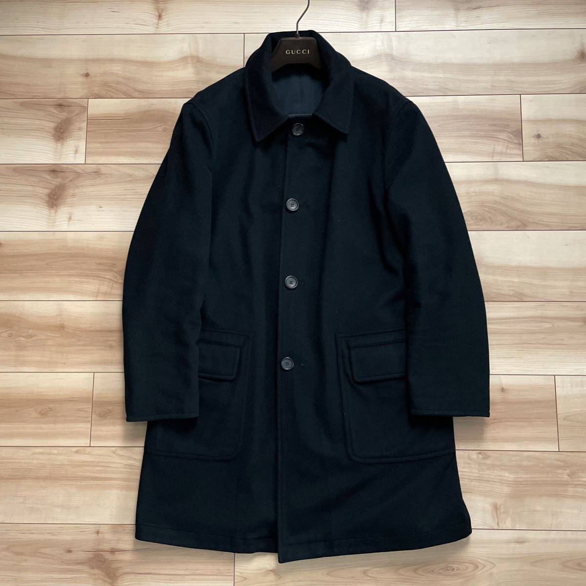 【高級】GUCCI グッチ ウール × コットン リバーシブル コート 黒 46 ステンカラー バルマカーン ハーフコート