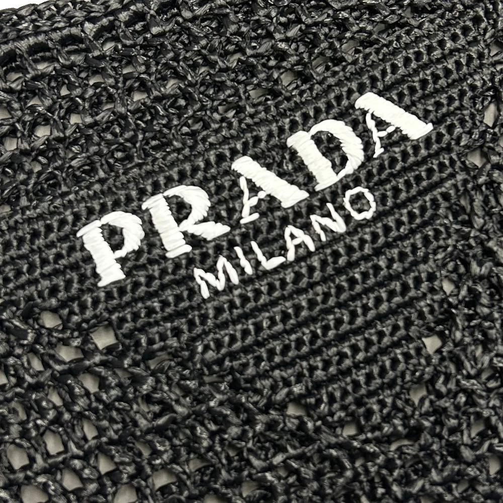 新品 PRADA レタリング ロゴ 刺しゅう ラフィア トートバッグ ブラック_画像4