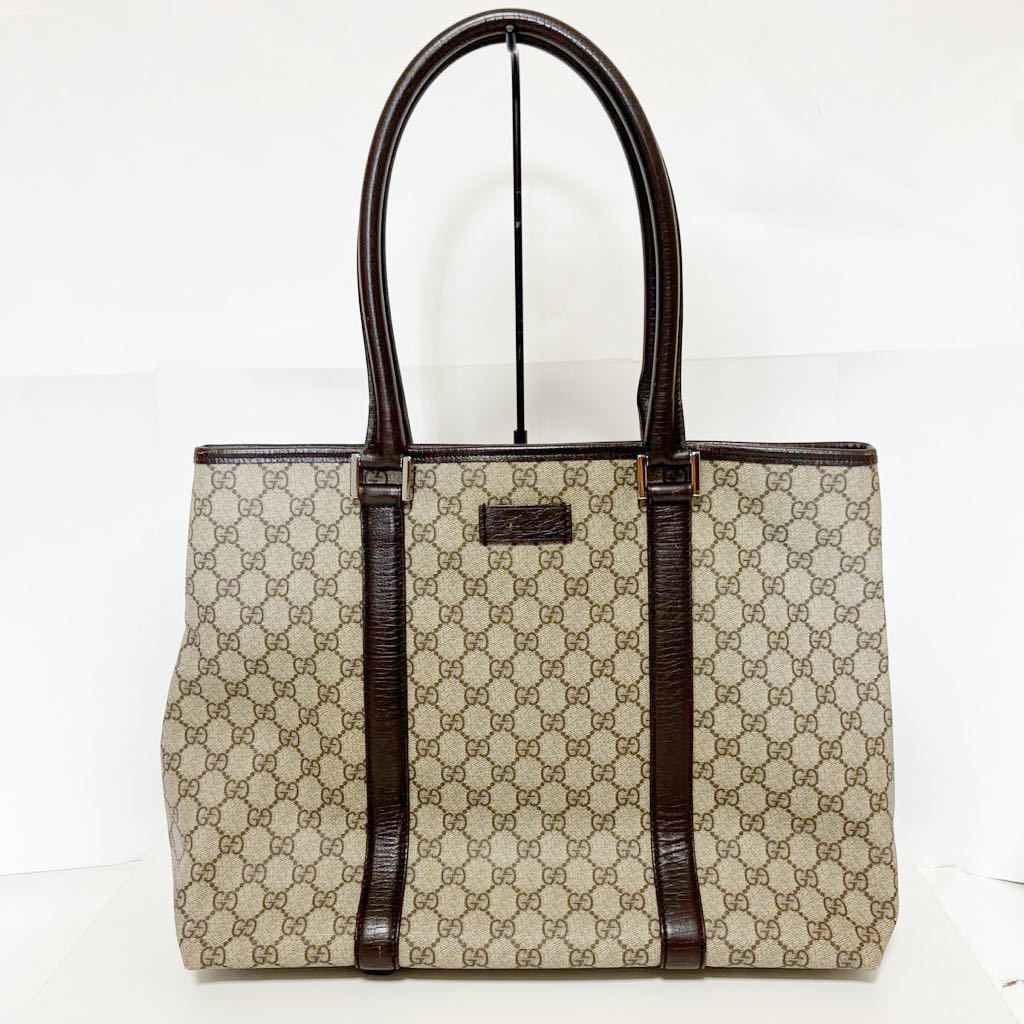 GUCCI グッチ トートバッグ GGスプリーム キャンバス レザー 114288 ベージュ 中古