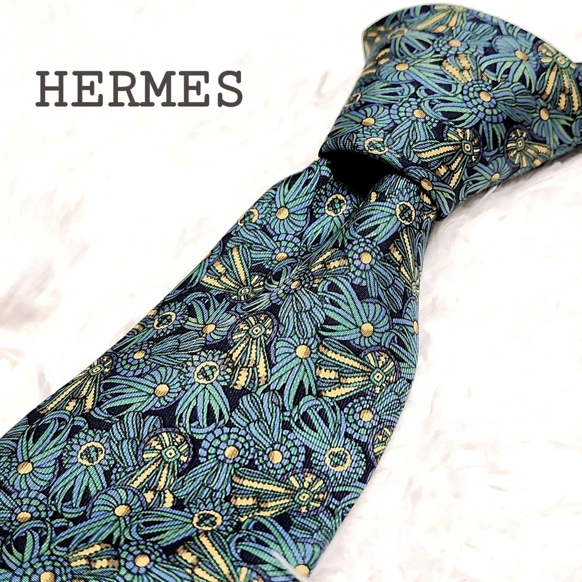 HERMES エルメス 総柄 ネクタイ ボタニカル グリーン 緑 ハイブランド