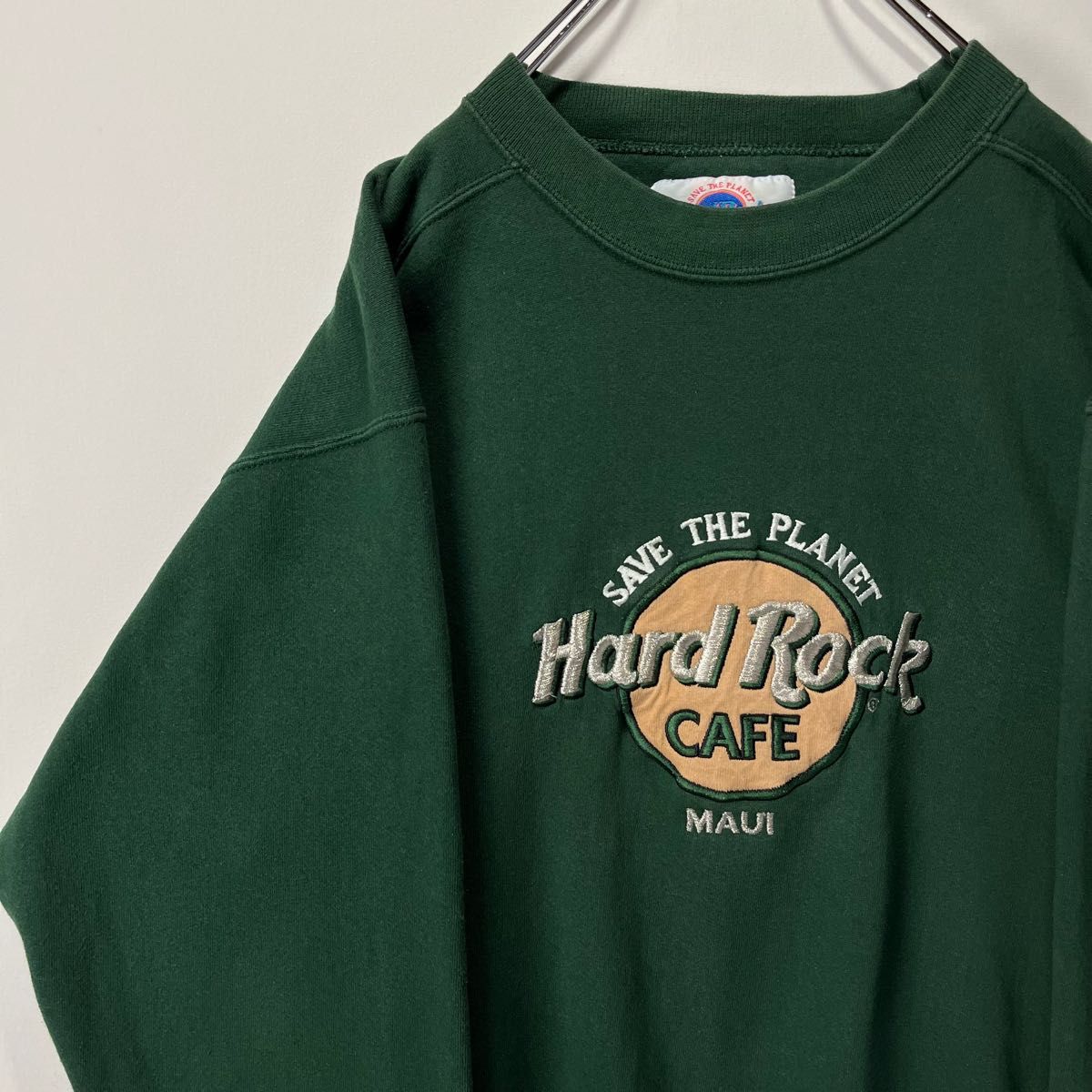 ハードロックカフェ 刺繍ロゴ スウェット USA製 古着 90s グリーン M