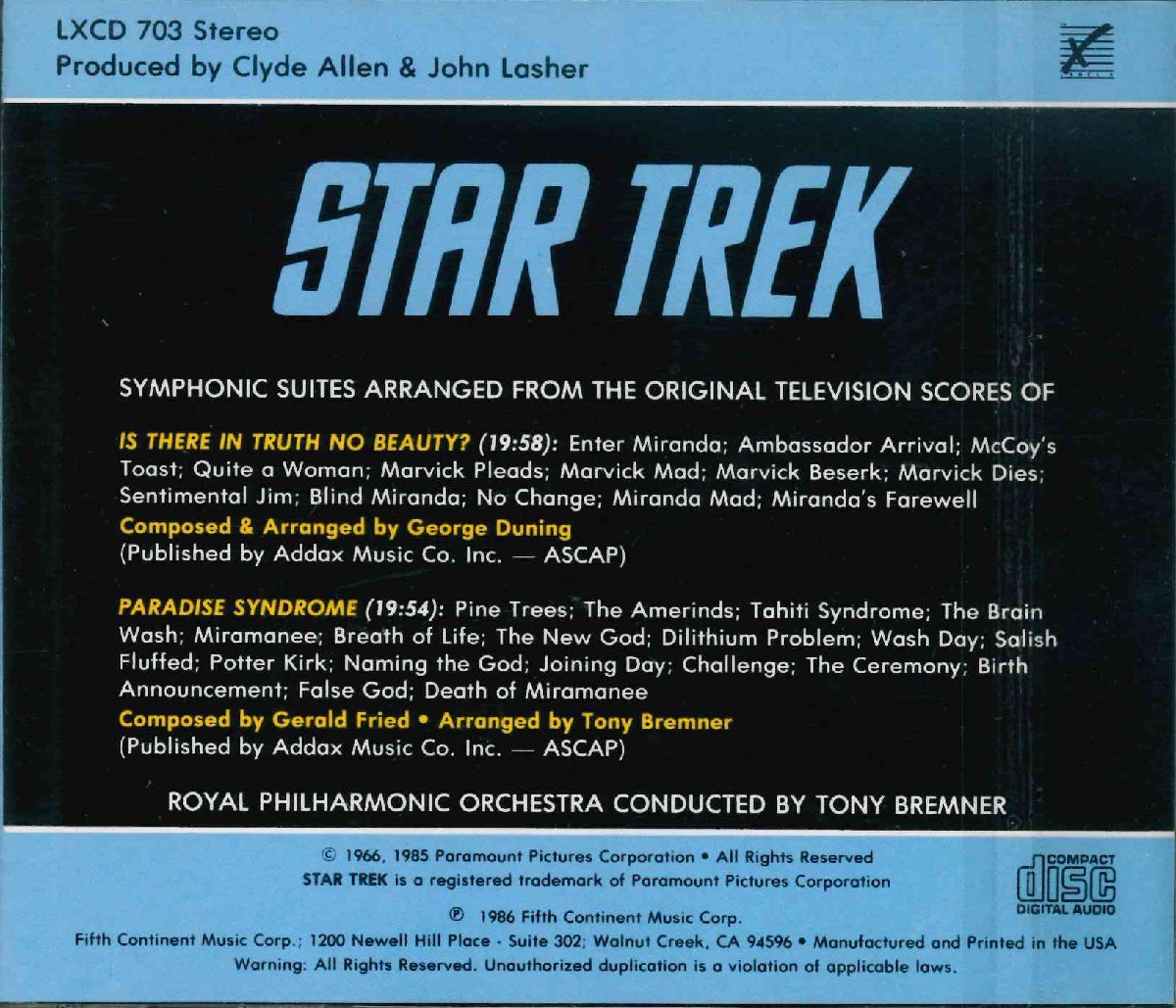 [CD］STAR TREK Symphonic Suites Arranged from the Original TV Scores-Volume 1[輸入盤] LXCD703 [S600425]_画像2