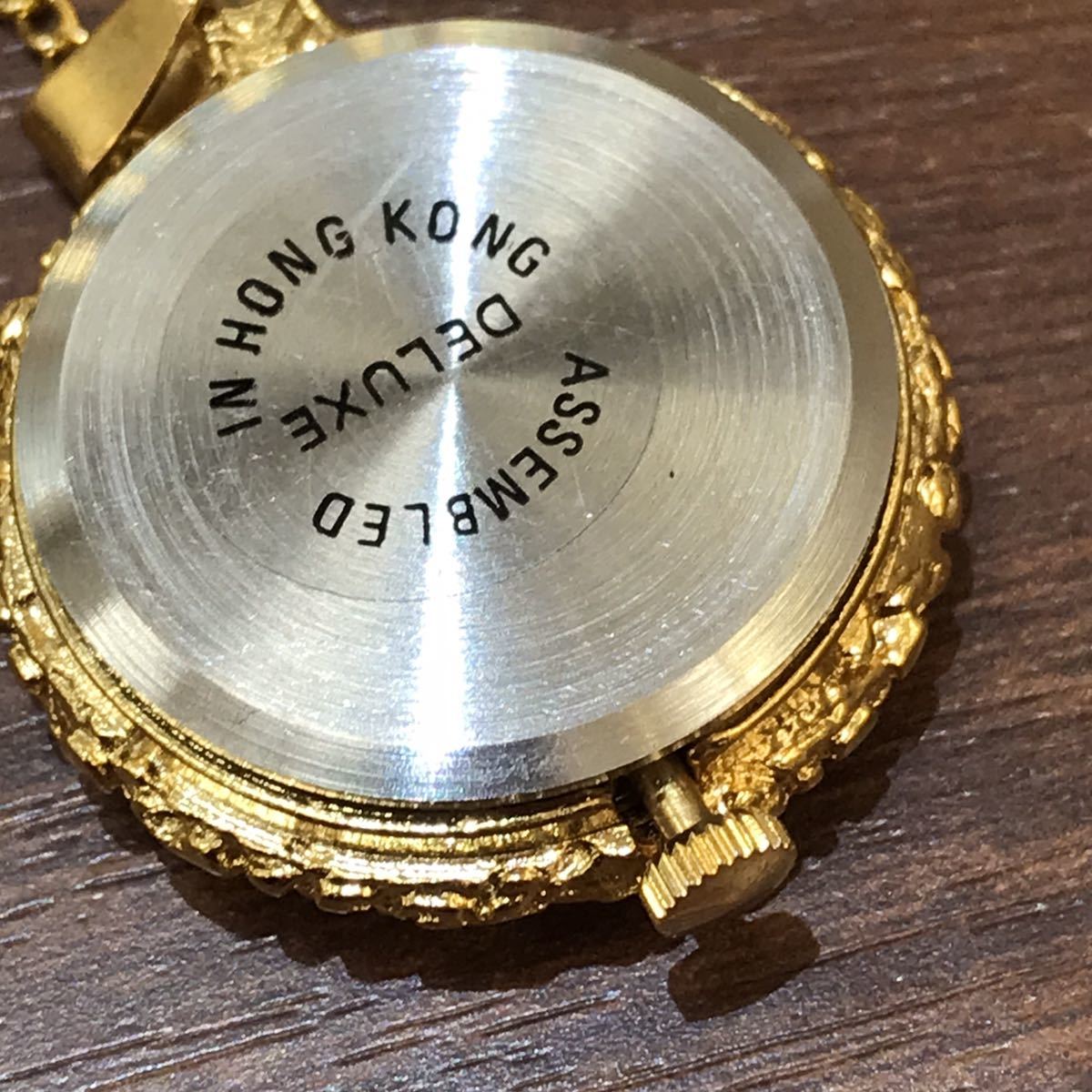 【LARK】懐中時計 動作確認済み ペンダント ウォッチ ネックレス 約67cm 箱付き ゴールドカラー DELUXE PENDANT WATCH コレクションの画像9