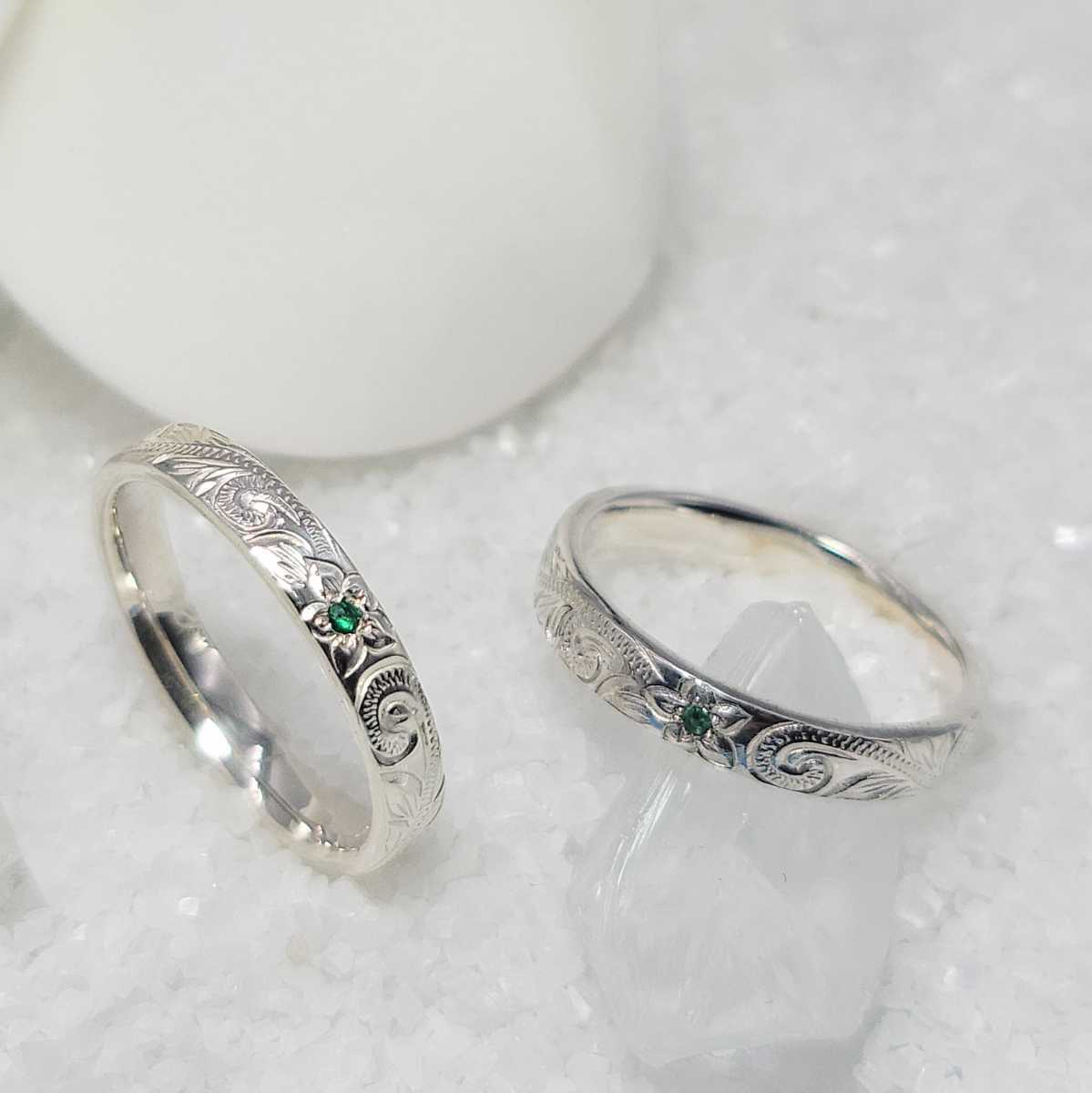 ハワイアンジュエリー ペア 指輪 エメラルド が輝く 指が綺麗に見える 天然石 刻印無料 リング ペアリング シルバー_画像4