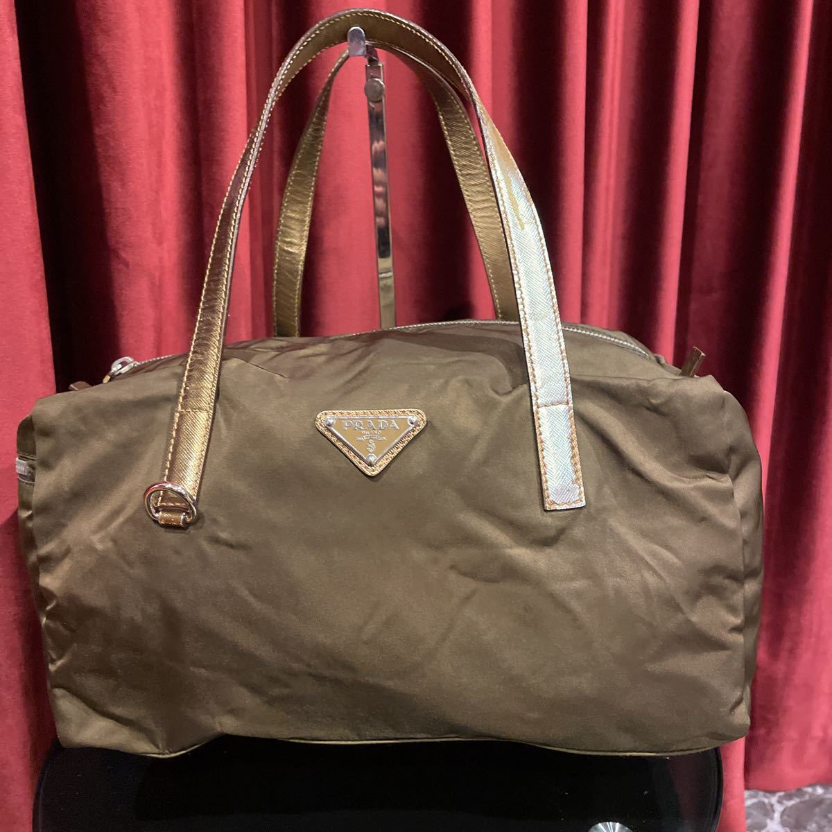 PRADA プラダ ナイロン レザー ミニボストンバッグ 三角プレート