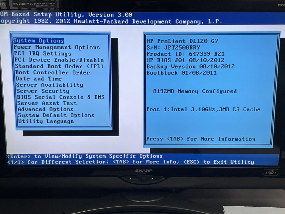 【H005】 HP ProLiant DL120 G7 サーバー本体 メモリー HDD 2TB×1 起動確認済み_画像8