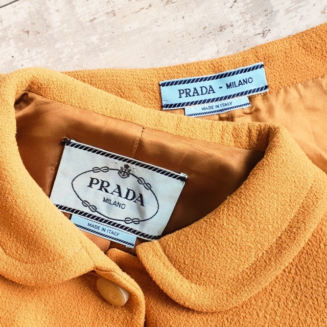 プラダ PRADA セットアップ ジャケット スカート イタリア製 オレンジ_画像3