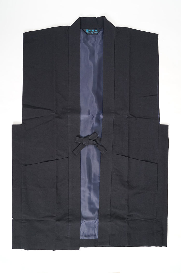 最安価格 【ひめか】作務衣用 羽織 1080　黒ＬＬ ベスト 陣羽織 手紡ぎ風 日本製 作務衣
