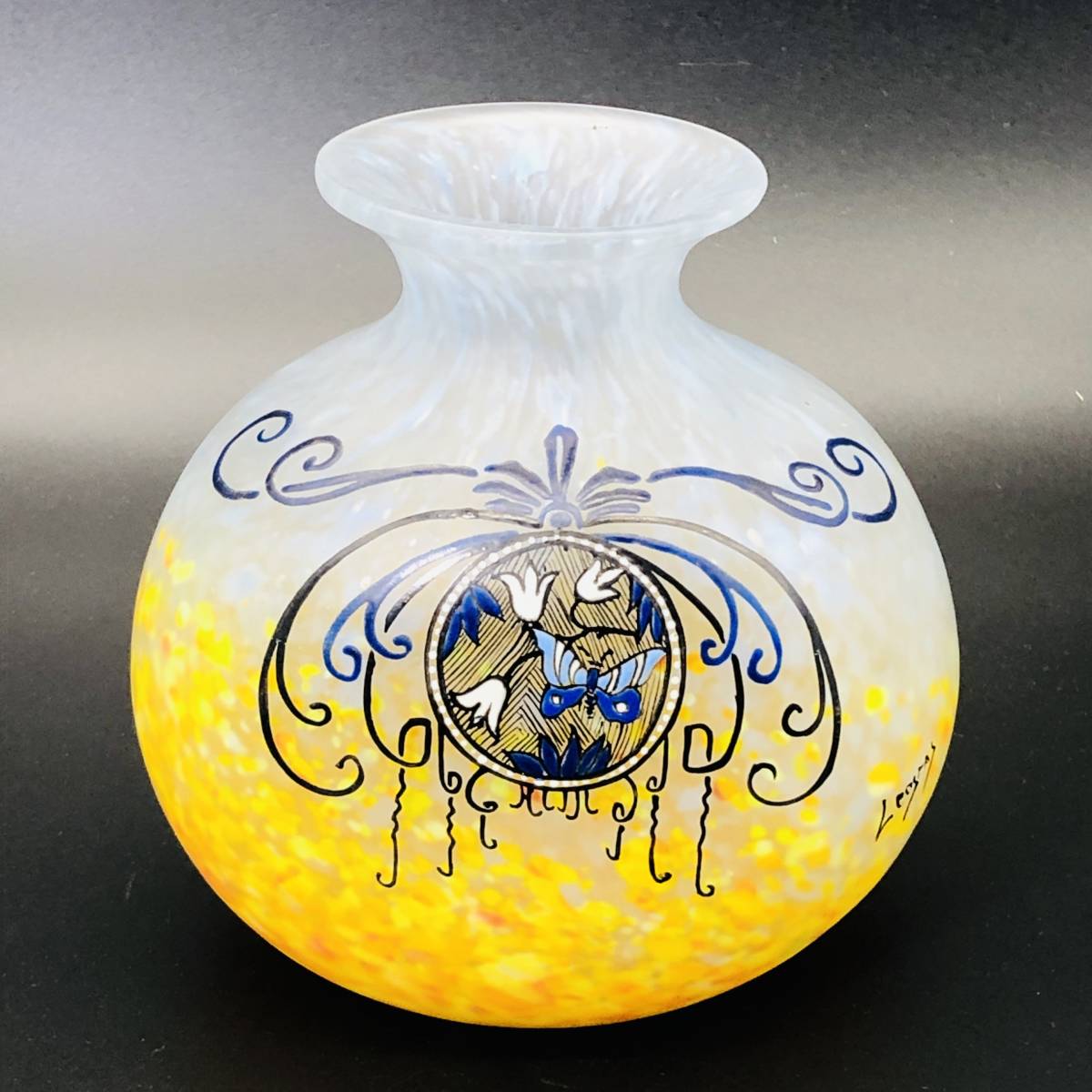 アールヌーボー】ルグラ ( Legras ) 花瓶 エナメル カメオガラス 