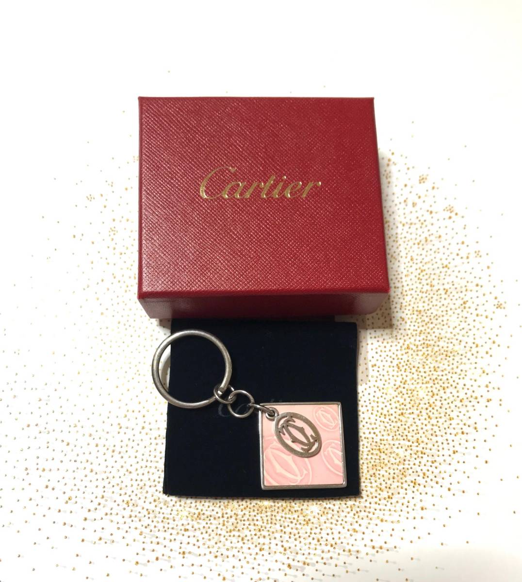  rare |Cartier[ happy birthday ] pink × silver | key ring * key holder | Cartier 