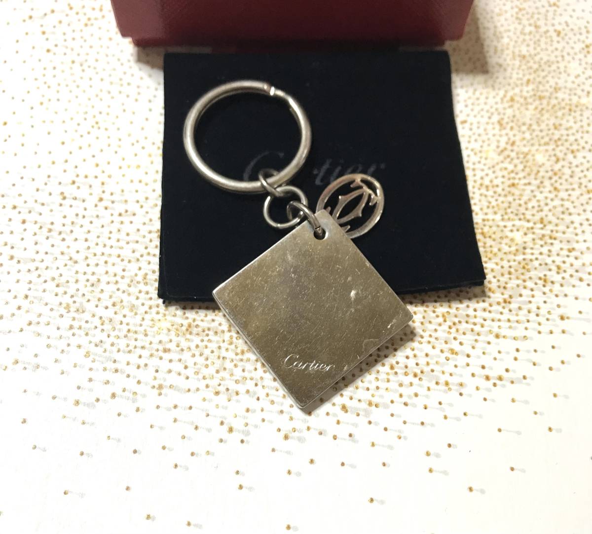  rare |Cartier[ happy birthday ] pink × silver | key ring * key holder | Cartier 