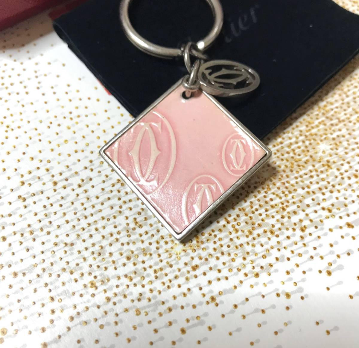  rare |Cartier[ happy birthday ] pink × silver | key ring * key holder | Cartier 