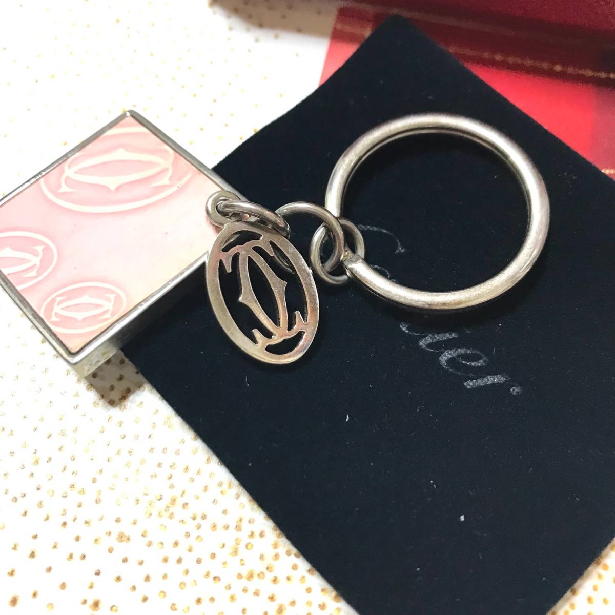  rare |Cartier[ happy birthday ] pink × silver | key ring * key holder | Cartier 