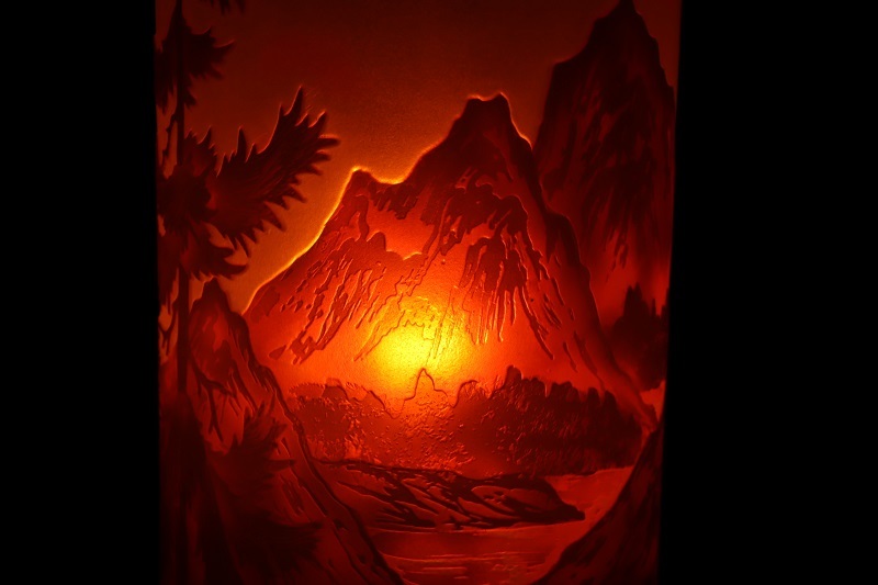 【縁】エミール・ガレ EmileGalle アルプス湖畔図 多層ガラスカメオ彫卓上ランプ 高さ33.5cm d-57の画像5