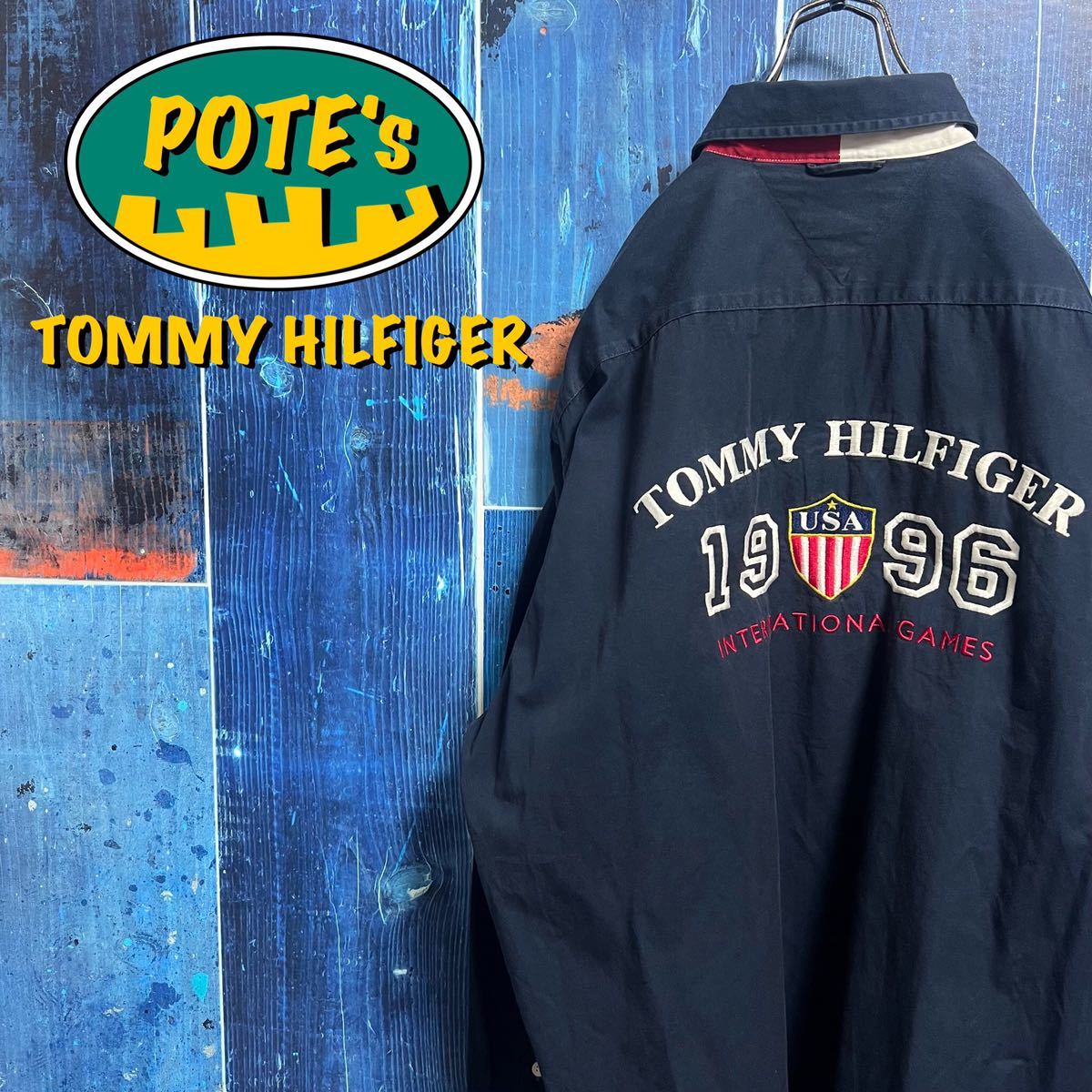 トミーヒルフィガー】1996USA刺繍ビッグロゴフラッグ刺繍ロゴシャツ