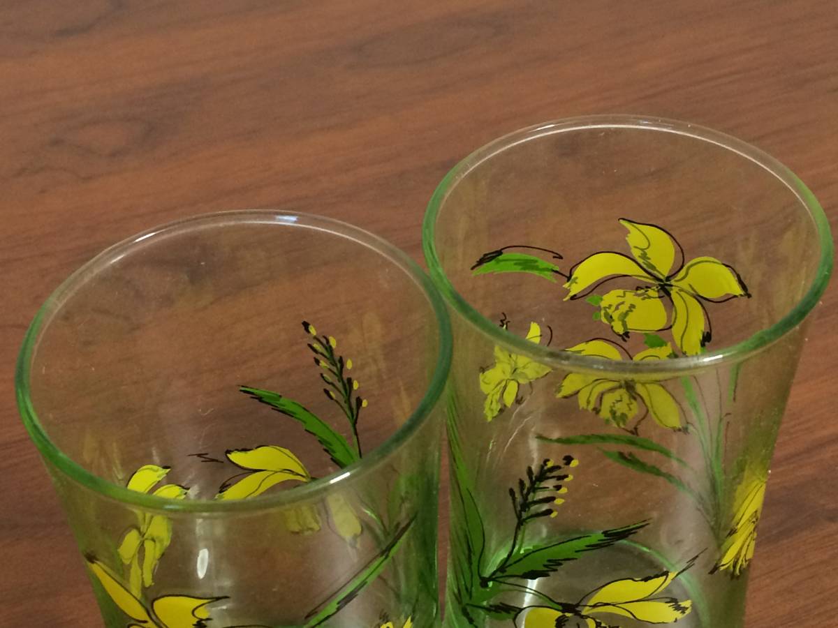 昭和レトロ ガラス アデリア プリント グラス マイルド 黄色の花 10個の画像4