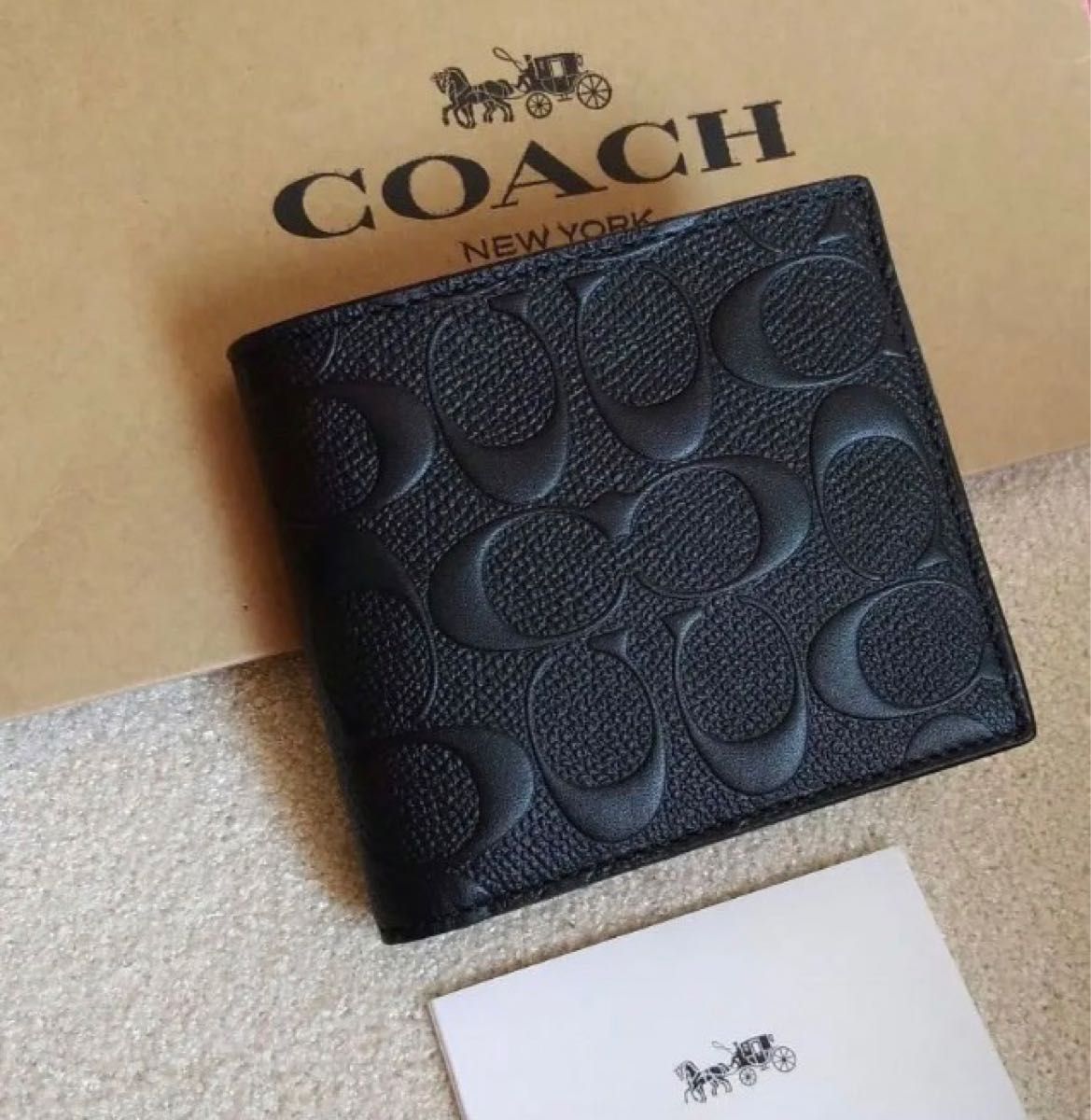 新品・未使用】COACH 財布 メンズ エンボスシグネチャーブラック