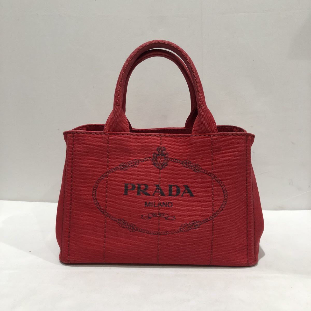 PRADA】カナパ ミニ レッド キャンバス プラダ ハンドバッグ コットン