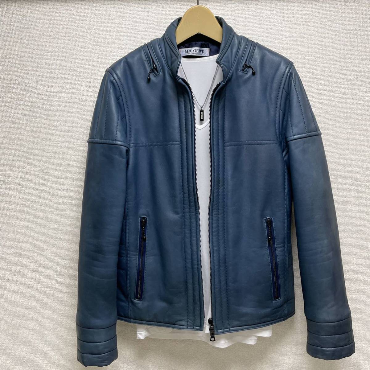 MR OLIVE レザージャケット 青 ブルー 本革 ライダースジャケット