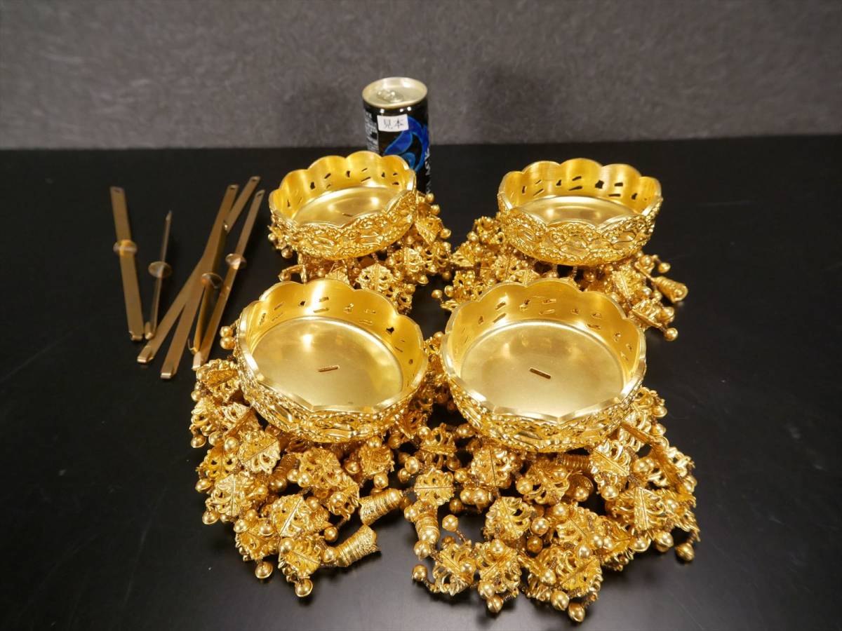 収集品の瓔珞 2重7段10下り 本金箔 状態良好 国産 仏具(E-1 収集品の瓔珞 2重7段10下り 本金箔 状態良好 国産 仏具(E-1