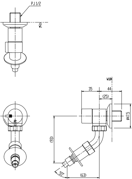 LIXIL・INAX(リクシル・イナックス)　洗濯機用水栓金具　緊急止水弁付横水栓　LF-WJ38RHQA_画像4