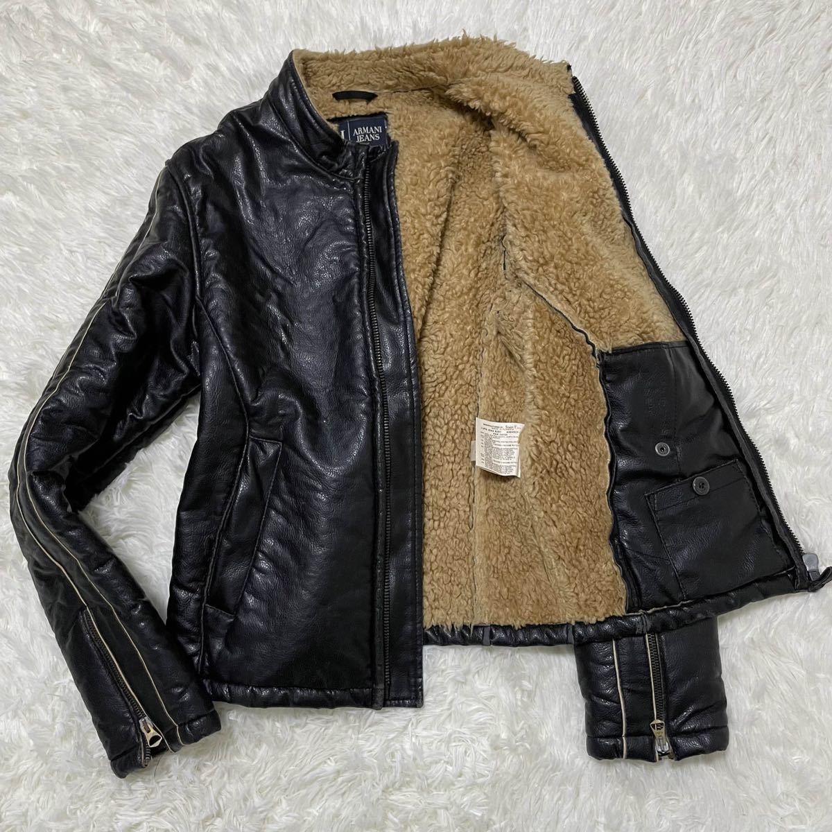 極暖裏ボア起毛☆高級感 ムートンジャケット ライダース 美品◎ 48 L
