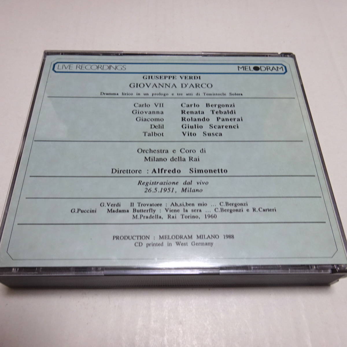 輸入盤/Melodram/2CD「ヴェルディ：ジョヴァンナ・ダルコ（ジャンヌ・ダルク）」テバルディ/ベルゴンツィ/シモネット/1951年ミラノLive_画像2